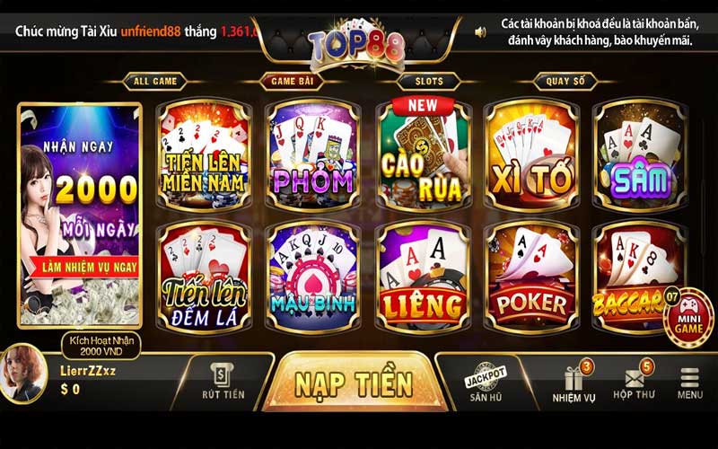 giao diện top88 thu hút người chơi